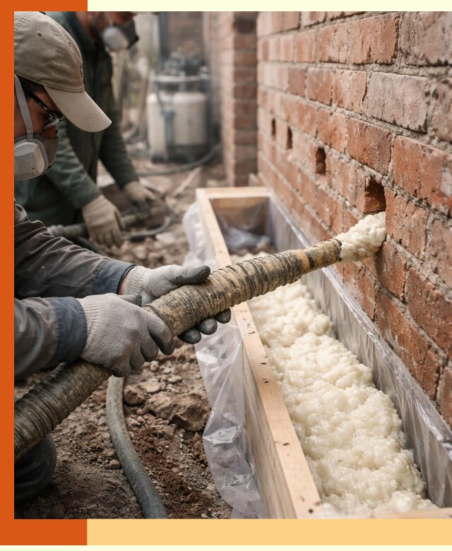 Заливка ППУ в пустоты кирпичной стены в Феодосии